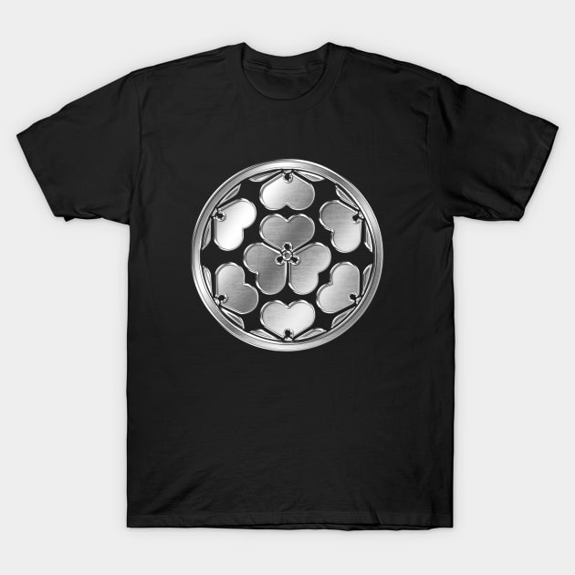 Chosokabe Clan Kamon Silver Chrome T-Shirt by Takeda_Art